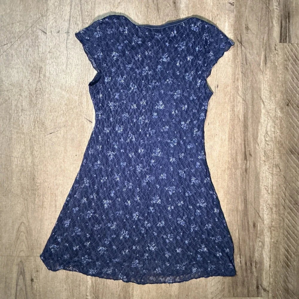 No Boundaries Floral Lace Mini Dress Size L Blue Vintage - Picture 5 of 5